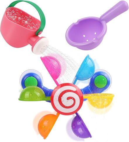 Baby Bath Toy, Kids Watering Can Bathing Spoons Windmill Water Toys Set of 3, Fun Interactive Water Bathtub Toy, Beach Shower Swimming Pool Toys Gifts for Babies Toddlers Party Favors in Kuwait