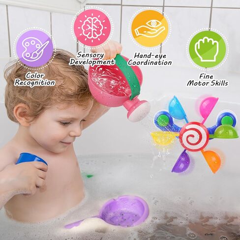 Baby Bath Toy, Kids Watering Can Bathing Spoons Windmill Water Toys Set of 3, Fun Interactive Water Bathtub Toy, Beach Shower Swimming Pool Toys Gifts for Babies Toddlers Party Favors in Kuwait