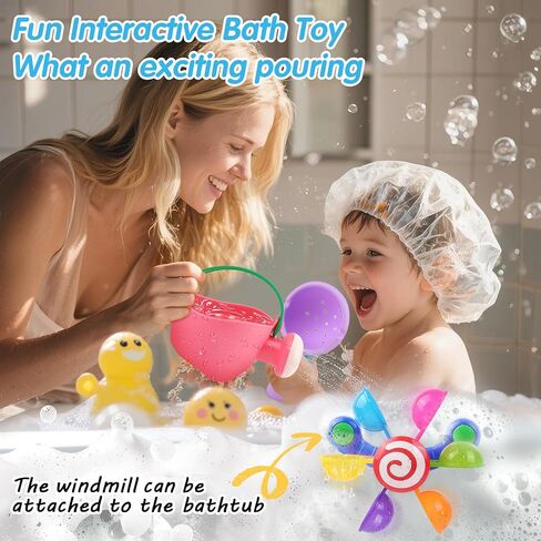Baby Bath Toy, Kids Watering Can Bathing Spoons Windmill Water Toys Set of 3, Fun Interactive Water Bathtub Toy, Beach Shower Swimming Pool Toys Gifts for Babies Toddlers Party Favors in Kuwait