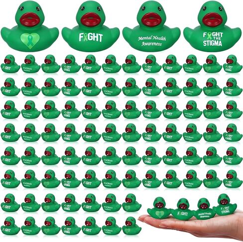 MiniInflat 100 قطعة من البط المطاطي للتوعية بالصحة العقلية، مجموعة متنوعة من البط المطاطي ذو الشريط الأخضر الصغير، دعم الصحة العقلية، ألعاب البط للأعمال الخيرية، والمناسبات الصحية المكتبية in Kuwait