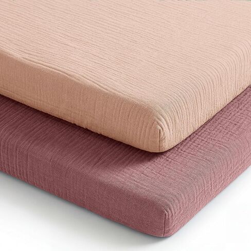 Comfy Cubs Muslin Cotton Bassinet Sheets 2 Pack, Pacific Blue and Heather – Soft, Breathable, 100% Muslin Bassinet Sheet, Gentle for Baby’s Sensitive Skin - Universal Fit, Beautiful Gift-Ready in Saudi Arabia