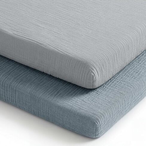 Comfy Cubs Muslin Cotton Bassinet Sheets 2 Pack, Pacific Blue and Heather – Soft, Breathable, 100% Muslin Bassinet Sheet, Gentle for Baby’s Sensitive Skin - Universal Fit, Beautiful Gift-Ready in Saudi Arabia
