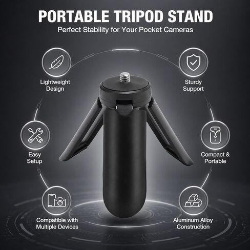 Portable Camera Tripod Stand for 3, X4, X5 – 1/4 Inch Thread, Aluminum Alloy, Folding with 2.5 KG Load Capacity in Black – Compact Stability for Travel in Kuwait