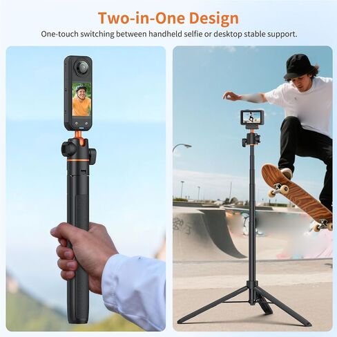 Action Camera Tripod Selfie Stick, 5 Section with 360 Rotation 34cm to 140cm Extendable Aluminum Alloy Handheld Tripod Pole with Magnetic Base for Vlogging Photography in Kuwait