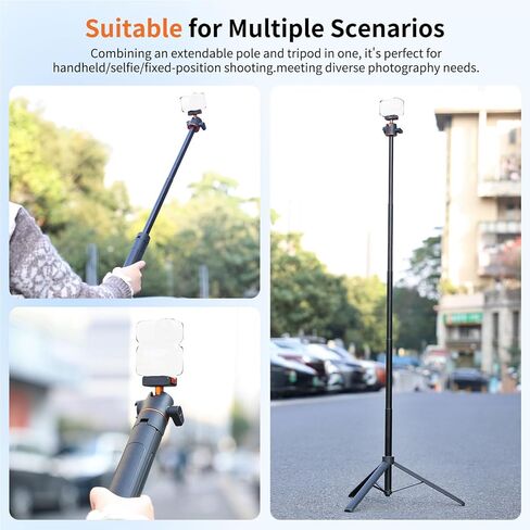 Action Camera Tripod Selfie Stick, 5 Section with 360 Rotation 34cm to 140cm Extendable Aluminum Alloy Handheld Tripod Pole with Magnetic Base for Vlogging Photography in Kuwait