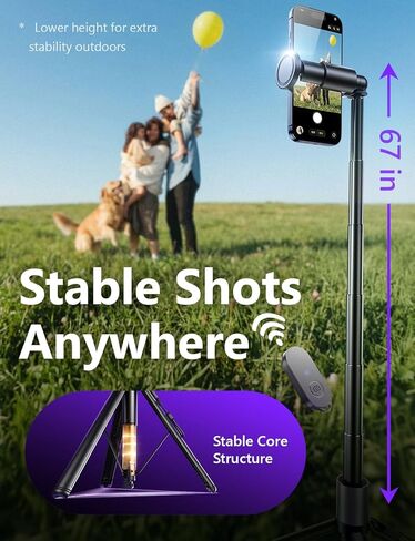 LISEN [0.01s-Open] Phone Tripod for iPhone, 67" Selfie Stick Tripod with Remote, Extendable Cell Phone Tripod Stand, Perfect for Travel Video Recording Live Stream Vlog for iPhone 17 Pro Max & Android in Kuwait