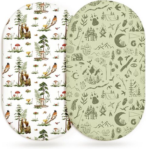 Bassinet Sheets for Baby Girls Boys 2 Pack, Fitted Baby Mattress Sheet for Rectangle, Oval, Hourglass Bassinet Mattress, Breathable Cozy & Universal Fit (Little Farm, Bassinet Sheet) in Kuwait