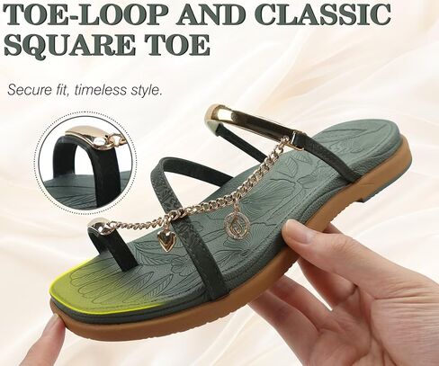 ONCAI Womens Flat Slides Sandals Toe loop Strappy Square Open Toe Fashion Essentials Sandal for Woman Summer Vacation Walking Casual Comfortable Outdoor Ladies Slide Shoes US Size 6-11 in Kuwait