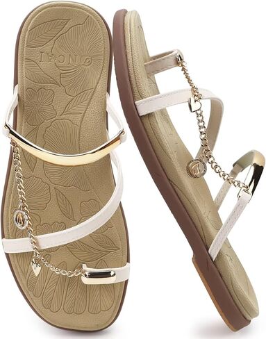 ONCAI Womens Flat Slides Sandals Toe loop Strappy Square Open Toe Fashion Essentials Sandal for Woman Summer Vacation Walking Casual Comfortable Outdoor Ladies Slide Shoes US Size 6-11 in Kuwait