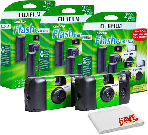 كاميرا FUJIFILM QuickSnap Flash 400 للاستخدام مرة واحدة مع فلاش (3 × 2 حزمة) مع قطعة قماش للتنظيف من الألياف الدقيقة in Kuwait