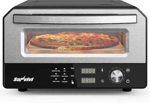 Sunvivi Electric Indoor Pizza Oven: Countertop Pizza Maker with Temp Control Knob, Heats up to 770℉, 12" Portable Pizza Cooker Warmer with Pizza Stone, Pizza Peel, Viewing Window for Home, Camping in Kuwait
