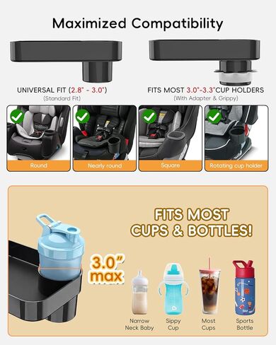 Car Seat Snack Tray for Kids Toddler Travel with Cup Holder & Dip Well | Square Snack Tray, Easy Clean Design, Holds Snacks Drinks, Car Seat & Car Use, Family Travel Essentials in Saudi Arabia
