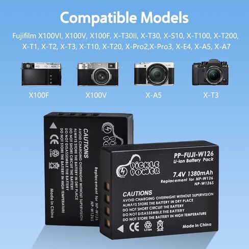 NP-W126 NP-W126S Battery and Charger for Fujifilm X100 VI, X100V, X-E5, X-M5, X-S10, X-T30, 30II, X-T3, X-T20, XE4, X-Pro3, X100F, X-A7, X-A5, X-T50, X-T200, X-H1, X-T2 in Kuwait