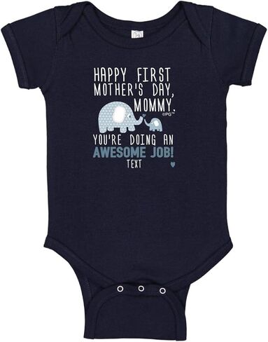 Personalized Gifts Happy First Mothers Day Blue Elephant Bodysuit in Saudi Arabia