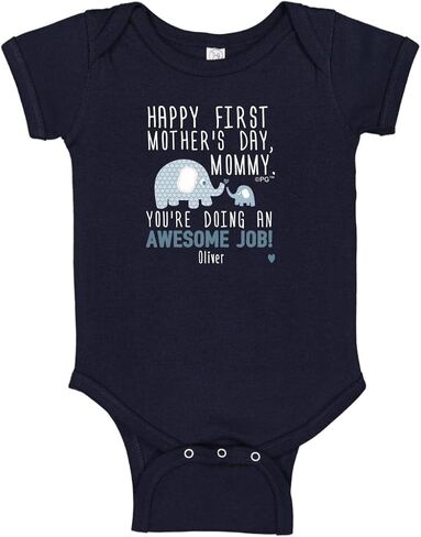 Personalized Gifts Happy First Mothers Day Blue Elephant Bodysuit in Saudi Arabia
