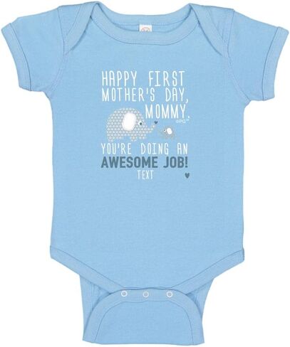 Personalized Gifts Happy First Mothers Day Blue Elephant Bodysuit in Saudi Arabia
