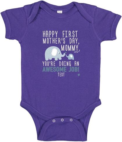 Personalized Gifts Happy First Mothers Day Blue Elephant Bodysuit in Saudi Arabia