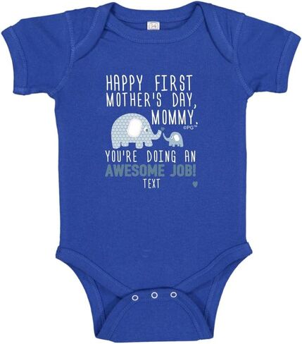 Personalized Gifts Happy First Mothers Day Blue Elephant Bodysuit in Saudi Arabia