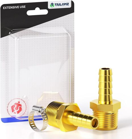 TAILONZ PNEUMATIC خرطوم نحاسي مناسب - 3/8 بوصة بارب إلى 1/2 بوصة ذكر NPT محول (عبوة من 5) in Kuwait