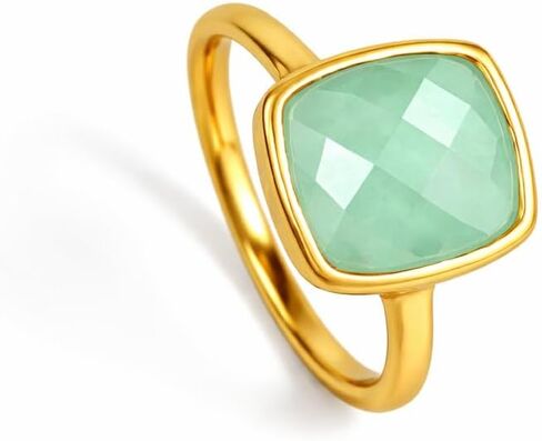 Cushion Cut Birthstone Ring Bezel Set in Vermeil Gold, Sterling Silver, or Rose Gold, Stacking Birthstone Ring (Aqua Chalcedony) in Kuwait