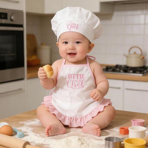 Baby Chef Outfits Chef Hat Apron Set Infant Costume Newborn Photography Outfits Boy Girl Baby Photo Shoot(0-1M) in Kuwait