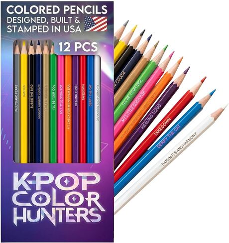 KPop Color Hunters Colored Pencil Set - 12 Pencils with Clever Foil-Stamped Names, KPop Demon Hunters-Inspired, Soft Core Pencils for Coloring Books, Drawing, Ideal Gift for Kpop Hunter Fans in Saudi Arabia