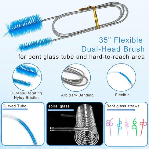 13Pcs Glass Cleaning Kit Tube Pipe Cleaners Straw Cleaner Brush - Reusable Handles Extra Long Bottle Brush & for Glass Water Stanley Mugs (40,30,20 oz), for Sippy Cup, Water Bottle, Tubes Drains in Kuwait