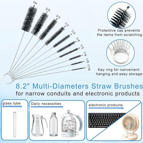 13Pcs Glass Cleaning Kit Tube Pipe Cleaners Straw Cleaner Brush - Reusable Handles Extra Long Bottle Brush & for Glass Water Stanley Mugs (40,30,20 oz), for Sippy Cup, Water Bottle, Tubes Drains in Kuwait