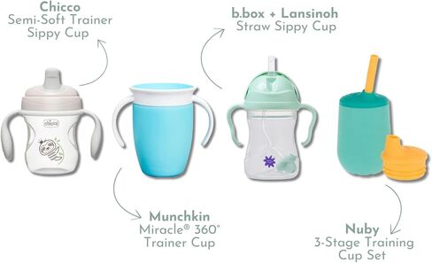 Sippy Cup Variety Pack & Training Cup Set for Babies 6+ Months – Spill-Proof, Straw, Spout & 360° Trainer Cups Featuring Chicco, Lansinoh, Nuby & Munchkin – Baby Transition Cups Gift Set in Kuwait