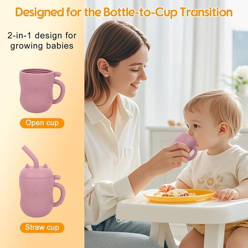 MCGMITT Silicone Baby Straw Cup, 5oz Leak Proof Sippy Cup for Infants Kids 6 12 18 Months, BPA Free Non Toxic Toddlers Training Cup with Handle, Soft Chew-Resistant Straw, Microwave & Dishwasher Safe in Saudi Arabia