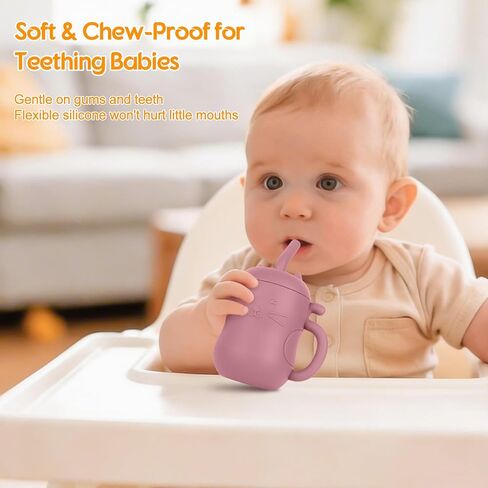 MCGMITT Silicone Baby Straw Cup, 5oz Leak Proof Sippy Cup for Infants Kids 6 12 18 Months, BPA Free Non Toxic Toddlers Training Cup with Handle, Soft Chew-Resistant Straw, Microwave & Dishwasher Safe in Saudi Arabia