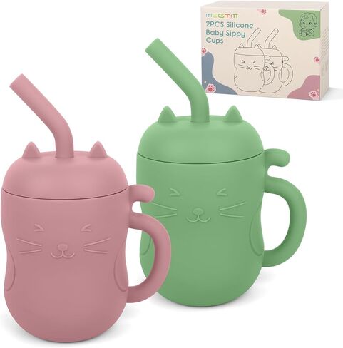 MCGMITT Silicone Baby Straw Cup, 5oz Leak Proof Sippy Cup for Infants Kids 6 12 18 Months, BPA Free Non Toxic Toddlers Training Cup with Handle, Soft Chew-Resistant Straw, Microwave & Dishwasher Safe in Saudi Arabia