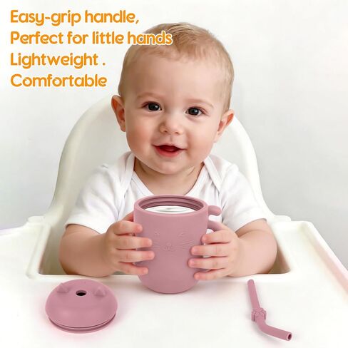 MCGMITT Silicone Baby Straw Cup, 5oz Leak Proof Sippy Cup for Infants Kids 6 12 18 Months, BPA Free Non Toxic Toddlers Training Cup with Handle, Soft Chew-Resistant Straw, Microwave & Dishwasher Safe in Saudi Arabia