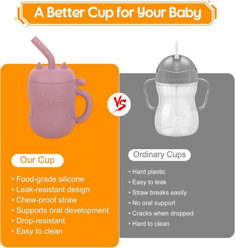 MCGMITT Silicone Baby Straw Cup, 5oz Leak Proof Sippy Cup for Infants Kids 6 12 18 Months, BPA Free Non Toxic Toddlers Training Cup with Handle, Soft Chew-Resistant Straw, Microwave & Dishwasher Safe in Saudi Arabia