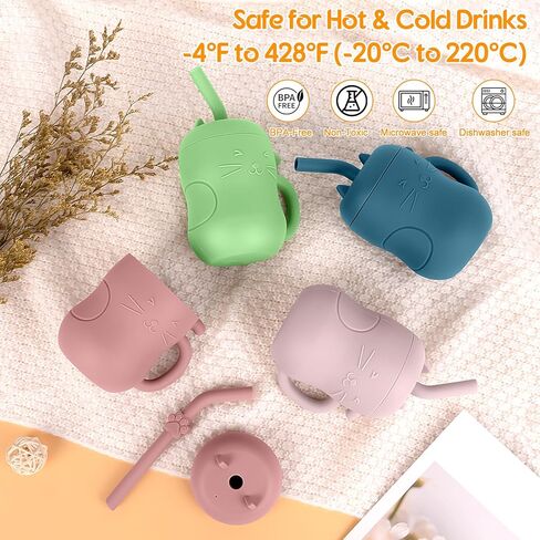 MCGMITT Silicone Baby Straw Cup, 5oz Leak Proof Sippy Cup for Infants Kids 6 12 18 Months, BPA Free Non Toxic Toddlers Training Cup with Handle, Soft Chew-Resistant Straw, Microwave & Dishwasher Safe in Saudi Arabia