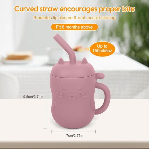 MCGMITT Silicone Baby Straw Cup, 5oz Leak Proof Sippy Cup for Infants Kids 6 12 18 Months, BPA Free Non Toxic Toddlers Training Cup with Handle, Soft Chew-Resistant Straw, Microwave & Dishwasher Safe in Saudi Arabia