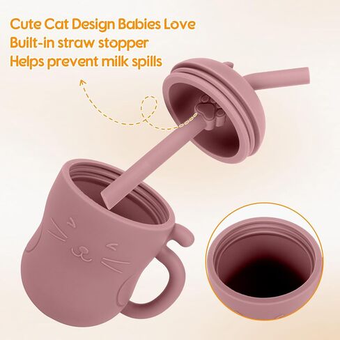 MCGMITT Silicone Baby Straw Cup, 5oz Leak Proof Sippy Cup for Infants Kids 6 12 18 Months, BPA Free Non Toxic Toddlers Training Cup with Handle, Soft Chew-Resistant Straw, Microwave & Dishwasher Safe in Saudi Arabia