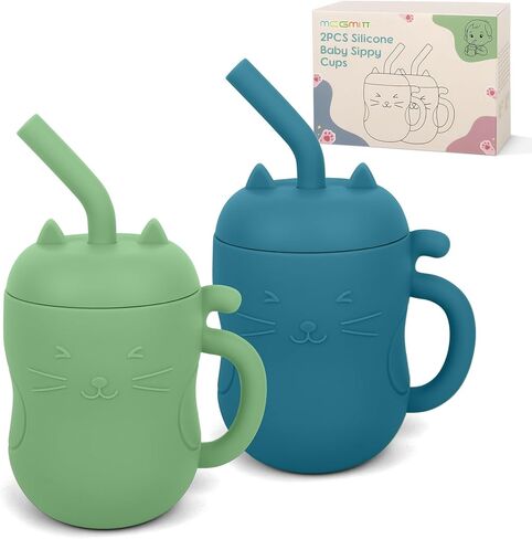 MCGMITT Silicone Baby Straw Cup, 5oz Leak Proof Sippy Cup for Infants Kids 6 12 18 Months, BPA Free Non Toxic Toddlers Training Cup with Handle, Soft Chew-Resistant Straw, Microwave & Dishwasher Safe in Saudi Arabia