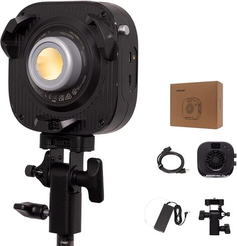 Amaran Halo 100x 100W COB Monolight ثنائي اللون - 4,890 لوكس، CCT 2,700K -6,500K، CRI 96+، 28dBA هادئ، طاقة تيار متردد مزدوج/USB-C، التحكم في التطبيق، حامل بوينز ضوء مستمر للاستوديو/البث/تصوير الموقع in Kuwait