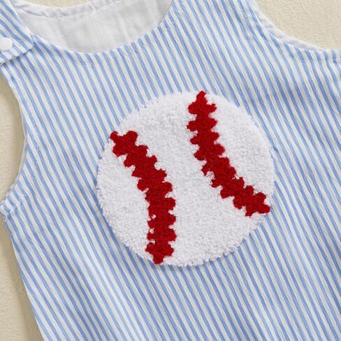 Newborn Baby Boy Girl Summer Outfit Baseball Embroidery Romper Jumpsuit Sleeveless Smocked Bodysuit Overalls Clothes (Blue, 12-18 Months) in Kuwait