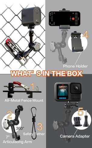 Fence Mount for Mevo Start and iPhone - Adjustable Fence Clip Mount Holder with Three 1/4 inch Camera Mounting Points, Quick Setup Game Changer Mounting Kit for Baseball/Softball Games in Kuwait