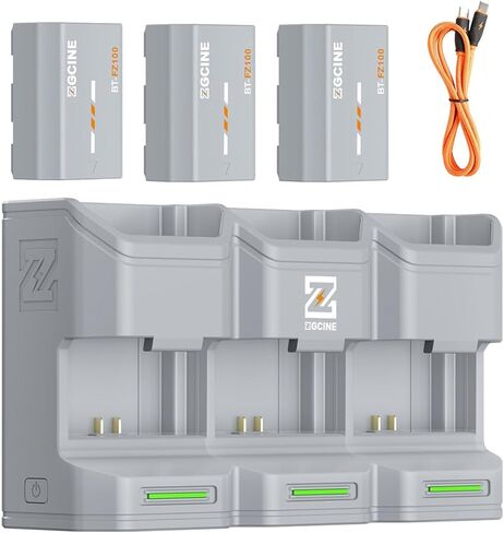 ZGCINE PC3-FZ100 Kit3 حقيبة شحن سريعة 3 فتحات PD مع بطاريات 3X 2600 مللي أمبير NP-FZ100 لسوني a7R IV/V، a7 III/IV، a7C II، a6600، a6700، ZV-E1، ZV-E10 II - رمادي in Kuwait
