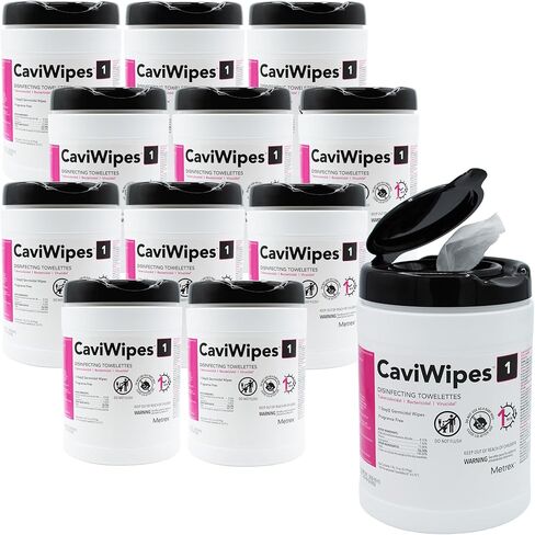 Metrex 13-5100 CaviWipes1 منشفة مطهرة للأسطح، مقاس 6 بوصة × 6-3/4 بوصة (عبوة من 12 قطعة) in Saudi Arabia