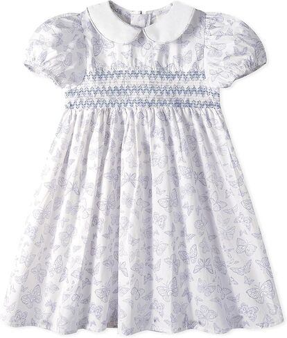 Miipat Toddler Girls Smocked Floral Dress Puff Sleeve Cotton Vintage Kids Peter Pan Collar Summer Dress in Kuwait