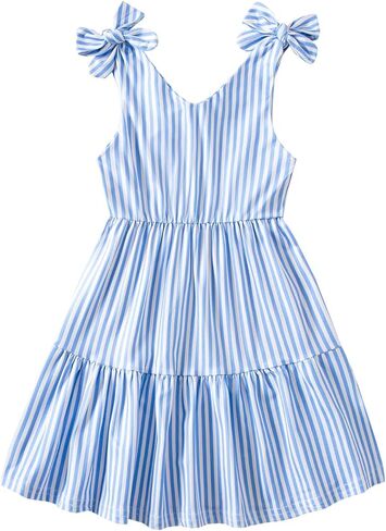 Noubeau Toddler Girls Striped Dresses Kids Summer Sleeveless Bowknot Strap Ruffle Casual Dress Beach Sundress in Kuwait