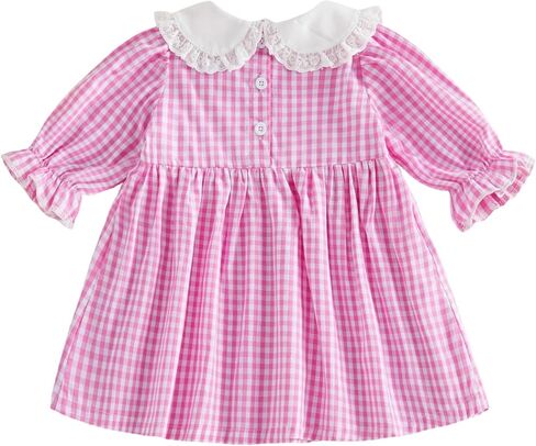 Toddler Baby Girl Easter Dress Bunny Carrot Egg Cross Embroidered Plaid Doll Collar Long Sleeve Dresses Clothes in Kuwait