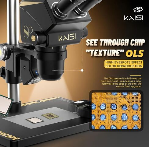 Kaisi S6 مجهر صناعي ستيريو ثلاثي العينيات 6.8-68X تكبير مستمر مجوهرات لحام عملات إصلاح الهاتف PCB لحام in Kuwait