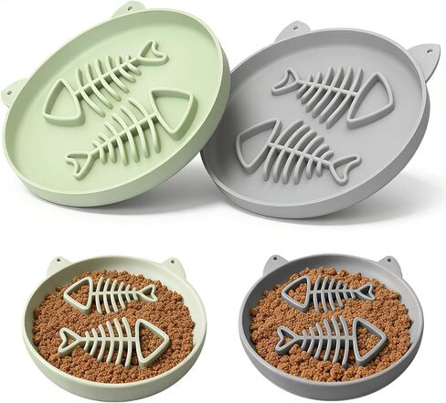 Slow Feeder Cat Bowl, 2 PCS Silicone Cat Bowl, Slow Feeder Ideal for Dry and Wet Food, Easy to Clean, Interactive Puzzle Toy for Pets Food Training, Keeps Cats Busy,6.69" W*0.65" H in Saudi Arabia