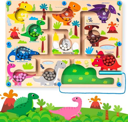 متاهة اللون المغناطيسي والرقم ، لوحة ألغاز التعلم المطابقة ، لعبة Montessori Counting Learning Guzzle ، لعبة Dinosaur Wooden Magnet Maze ، ألعاب Toddler Fine Motor Market in Kuwait