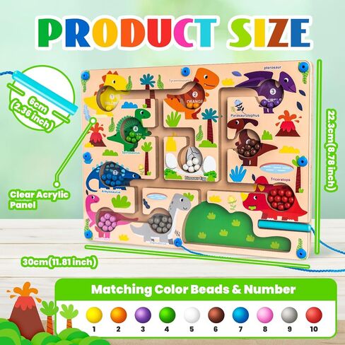 متاهة اللون المغناطيسي والرقم ، لوحة ألغاز التعلم المطابقة ، لعبة Montessori Counting Learning Guzzle ، لعبة Dinosaur Wooden Magnet Maze ، ألعاب Toddler Fine Motor Market in Kuwait